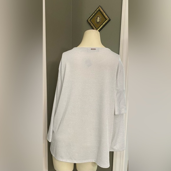 Ivanka Trump Sweater Pullover Asymmetric Ruffle Long Silver Womens Top Sparkle - Picture 16 of 16